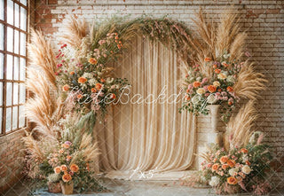 Kate Boho Pampas Grass Beige Flower Arch Window Printed Backdrop Designed by Emetselch