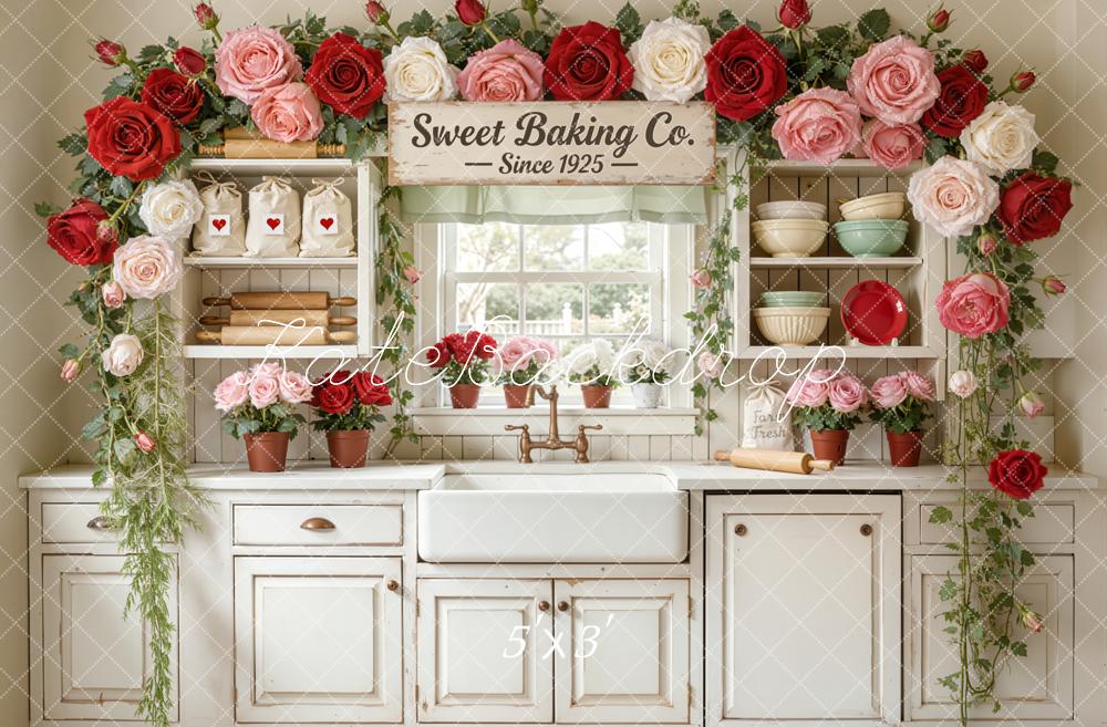 Kate Spring Vintage Kitchen Flower Arch Roses Backdrop Designed by Emetselch