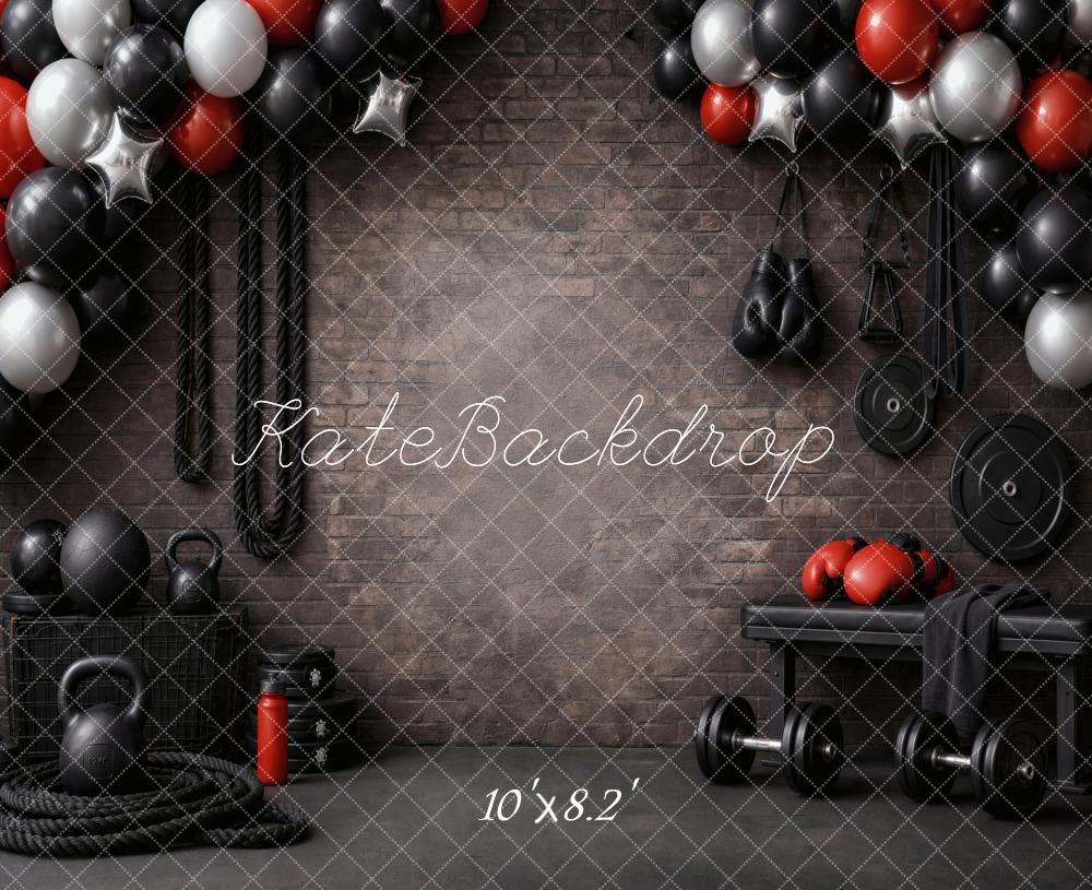 Kate Gym Fitness Boxing Balloons Black Printed Backdrop Designed by Vertigo Productions