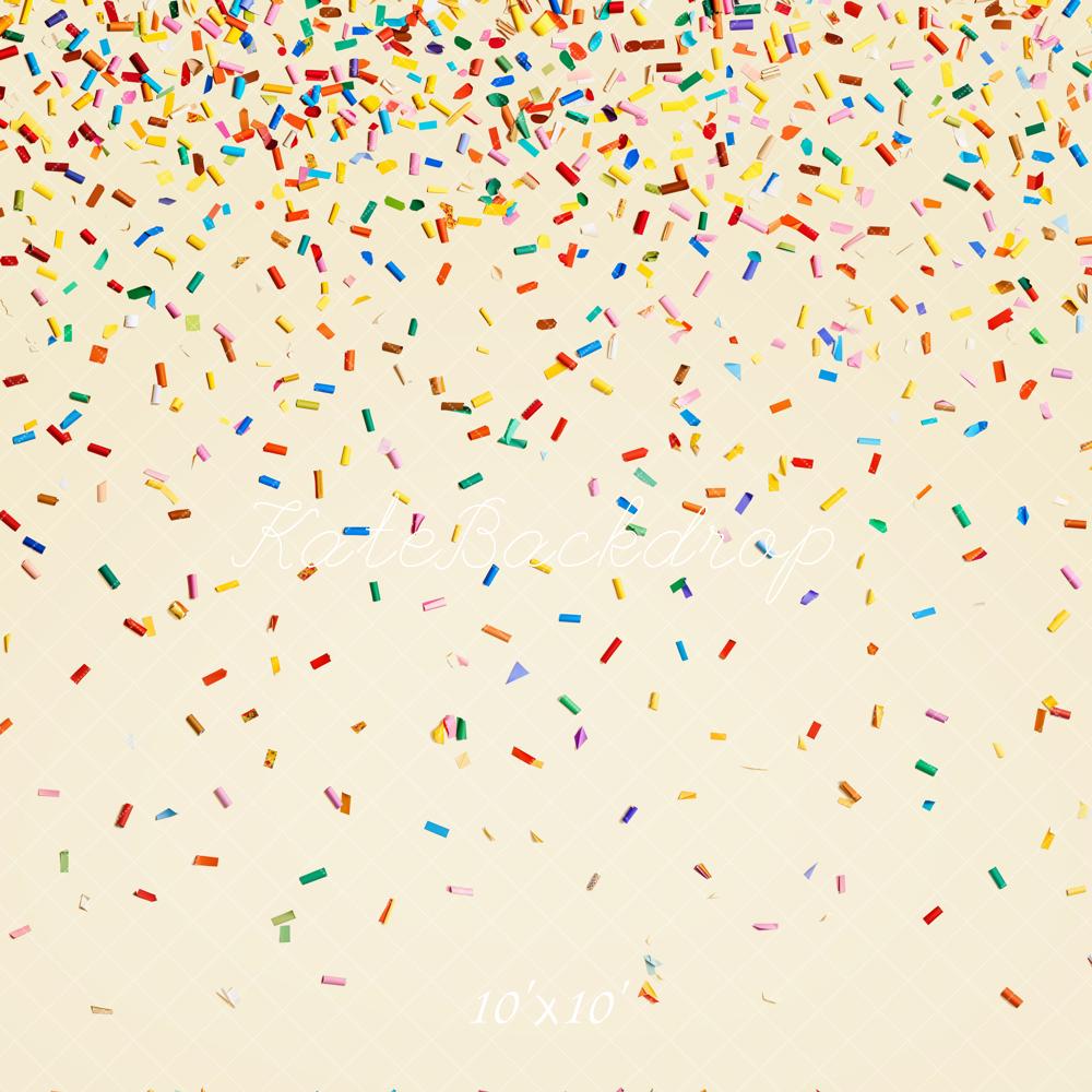 Kate Colorful Confetti Falling Cream Backdrop Designed by Chain Photography