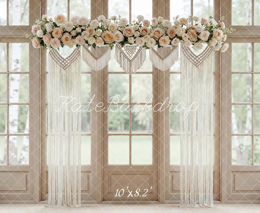 Kate Boho Flower Arch Macrame Window Scene Printed Backdrop Designed by Mini MakeBelieve