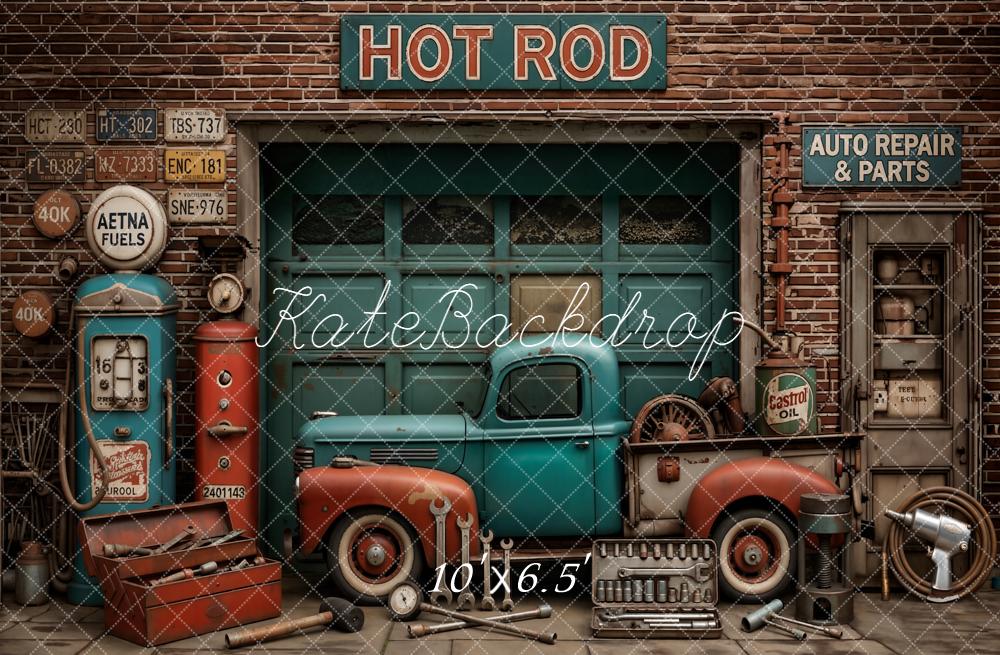 Kate Father's Day Vintage Garage Truck Gas Pump Tools Printed Backdrop Designed by Emetselch