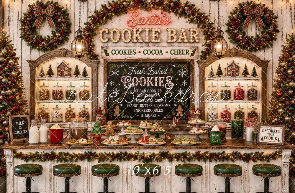Kate Christmas Cookie Bar Stools Wreaths Rustic Printed Backdrop Designed by Ashley Paul