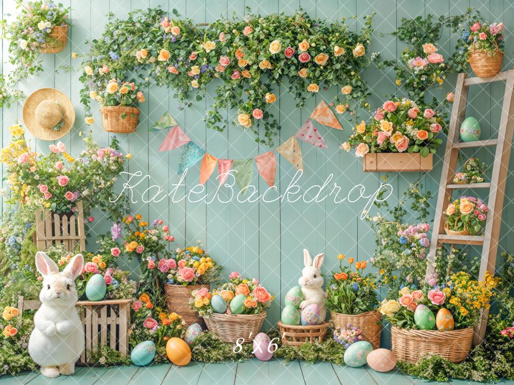 Fondo Verde de Jardín de Huevos Florales de Conejo de Pascua Diseñado por Emetselch
