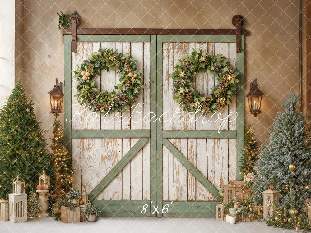 Kate Christmas Rustic Barn Door Wreath Green Backdrop Designed by Emetselch