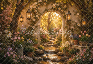 Lightning Deal Kate Spring Floral Secret Garden Arch Lantern Stream Printed Backdrop Designed by Ashley Ward