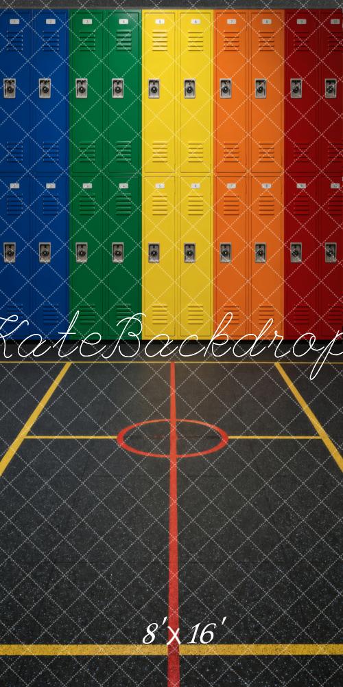 Kate Sweep Back to School Rainbow Lockers Gym Printed Backdrop Designed by Vertigo Productions