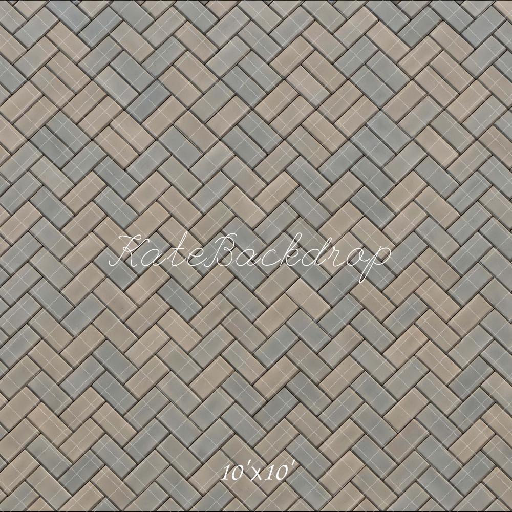 Kate Herringbone Pattern Beige Gray Floor Backdrop Designed by Mini MakeBelieve