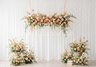 Kate Spring Flower Arch Peach and White Floral Arrangement Printed Backdrop Designed by Patty Roberts