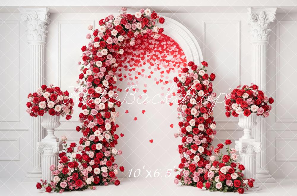 Kate Valentine's Day Flower Arch Red Pink Roses Heart Petals Backdrop Designed by Patty Roberts