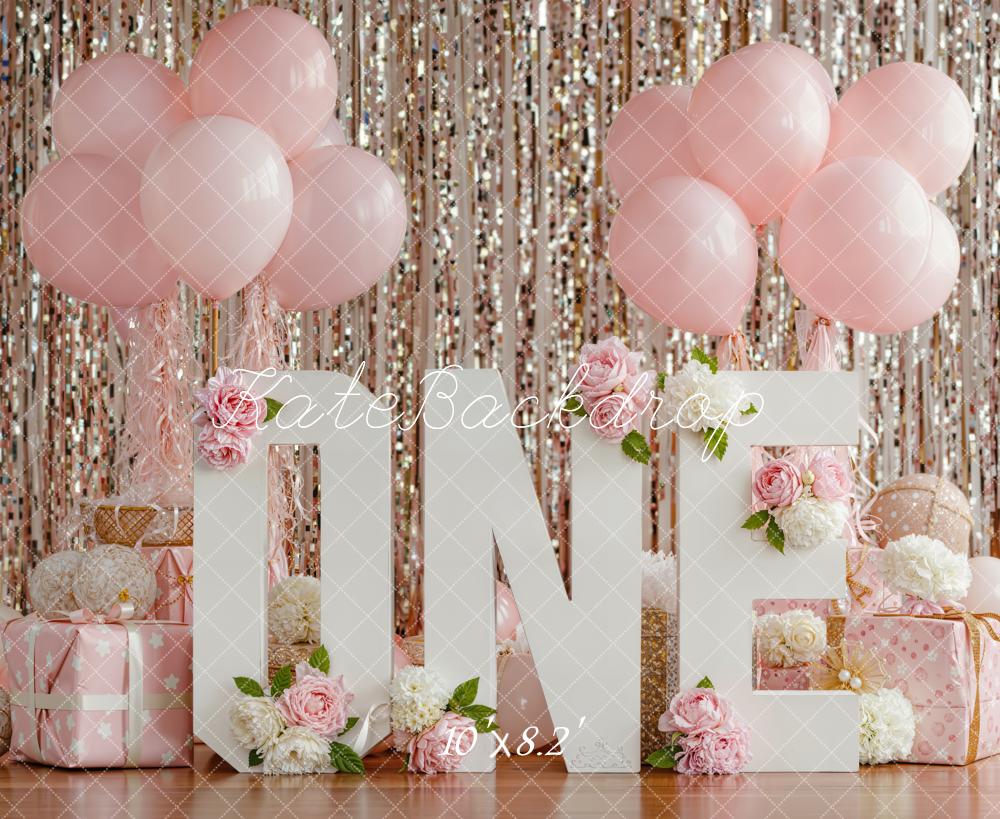 Kate Pink One Cake Smash Balloons Flowers Backdrop Designed by Emetselch