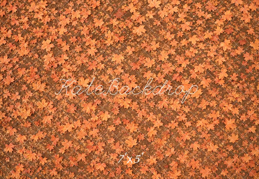 Kate Fall Orange Maple Leaves Floor Printed Backdrop Designed by Emetselch