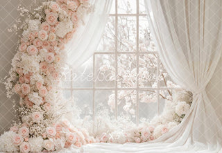 Kate Spring Flower Arch Pink White Blossoms Window Drapes Printed Backdrop Designed by Emetselch