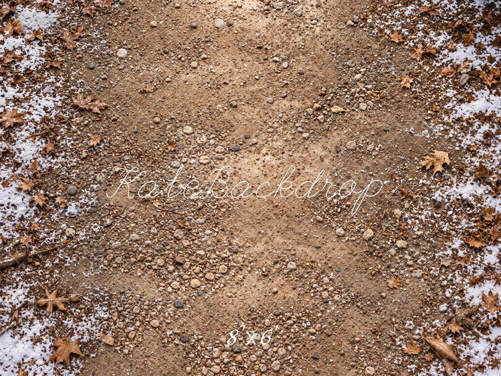 Kate Winter Snowy Dirt Path Withered Leaves Floor Printed Backdrop Designed by Kate Image