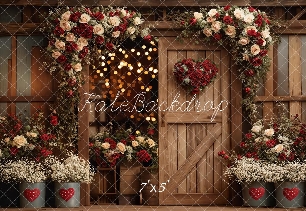 Kate Valentines Flower Arch Heart Wooden Barn Door Backdrop Designed by Emetselch