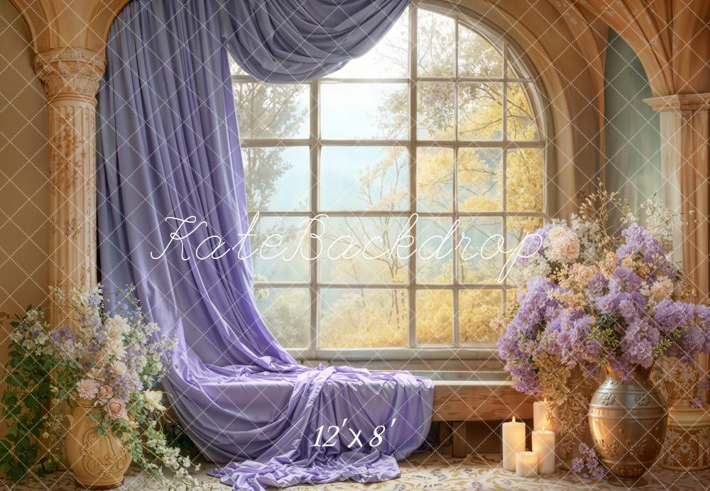 Kate Spring Lavender Curtain Window Floral Columns Candles Backdrop Designed by Emetselch