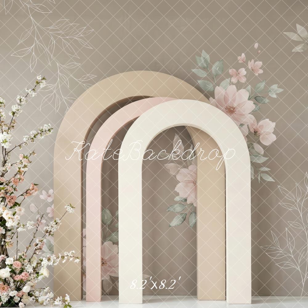 Kate Mother's Day Neutral Flower Arch With Blossoms Printed Backdrop Designed by Patty Roberts