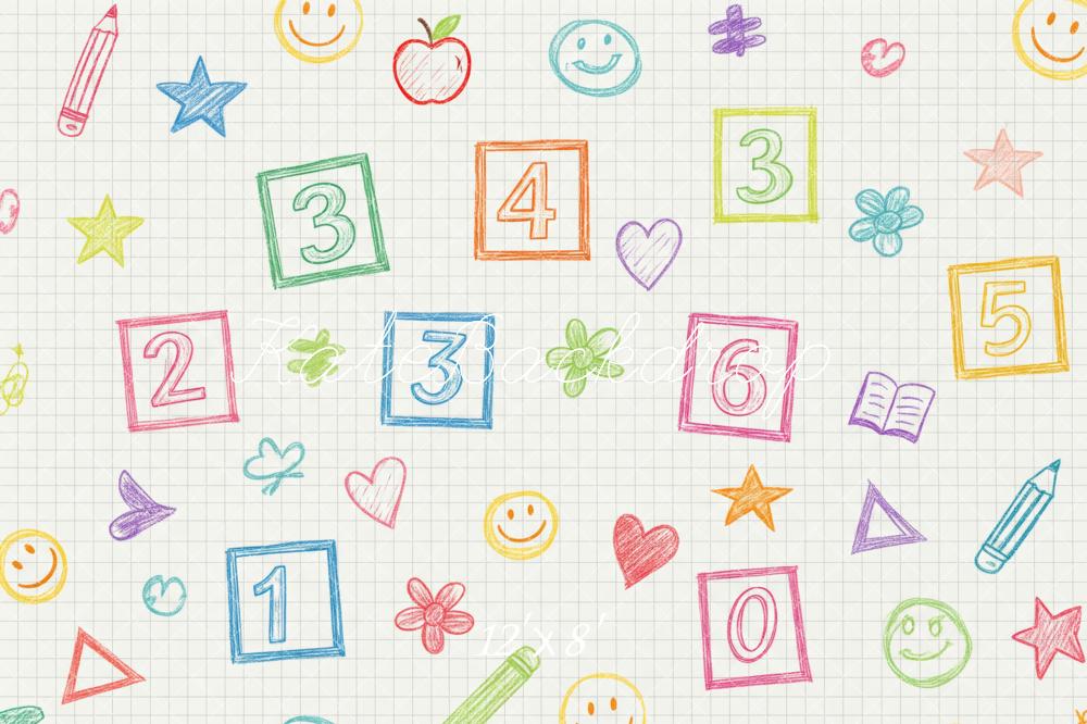 Kate Back To School Doodle Numbers and Shapes Printed Backdrop Designed by Patty Roberts