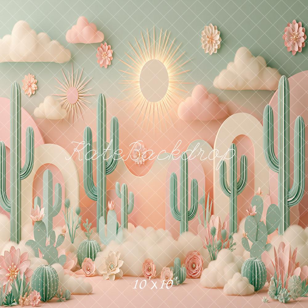 Kate Pastel Paper Cacti Cactus Arches Clouds Flowers Sun Printed Backdrop Designed by Angela Miller