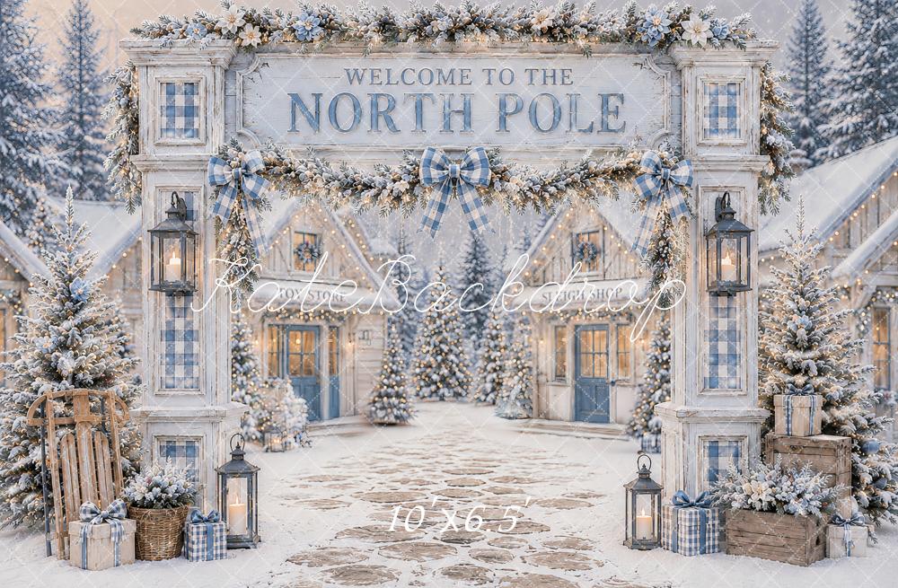 Kate Christmas North Pole Welcome Sign Snowy Village Printed Backdrop Designed by Ashley Paul