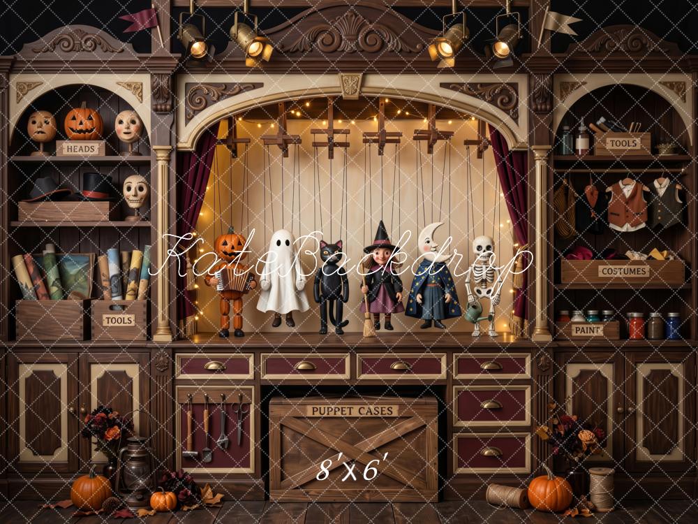 Kate Halloween Marionette Theatre Cabinet Brown Printed Backdrop Designed by Patty Roberts