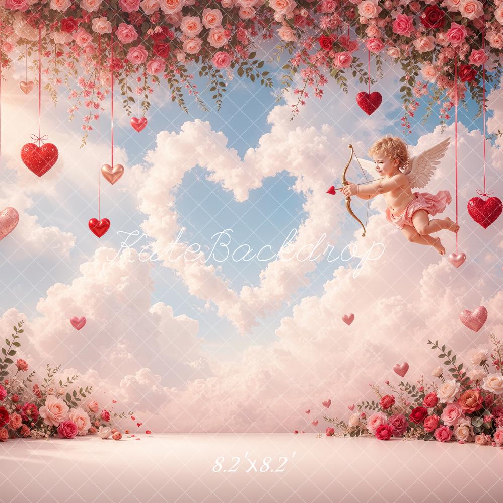 Kate Valentine's Day Cupid Roses Hearts Clouds Printed Backdrop Designed by Shutter Swan Studios