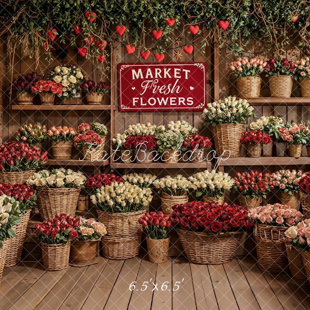 Kate Valentines Flower Market Basket Roses Shelves Backdrop Designed by Emetselch