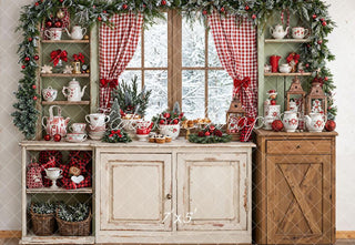 Kate Christmas Kitchen Rustic Cabinets Window Printed Backdrop Designed by Emetselch
