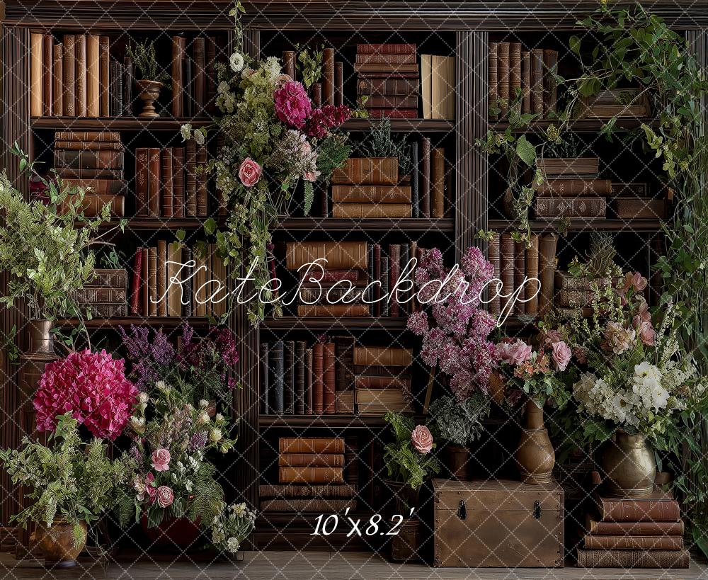 Kate Bookshelf Flower Arch Printed Backdrop Designed by Angela Miller