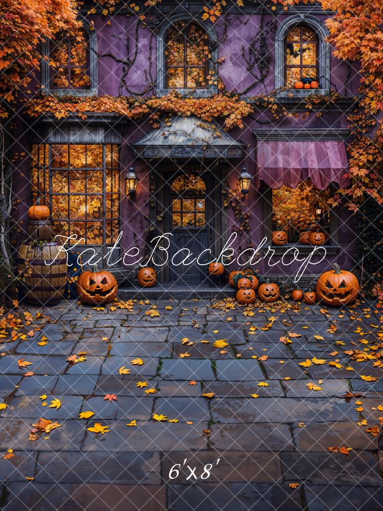 Fondo de calabazas y hojas caídas de Halloween Cottage diseñado por Emetselch
