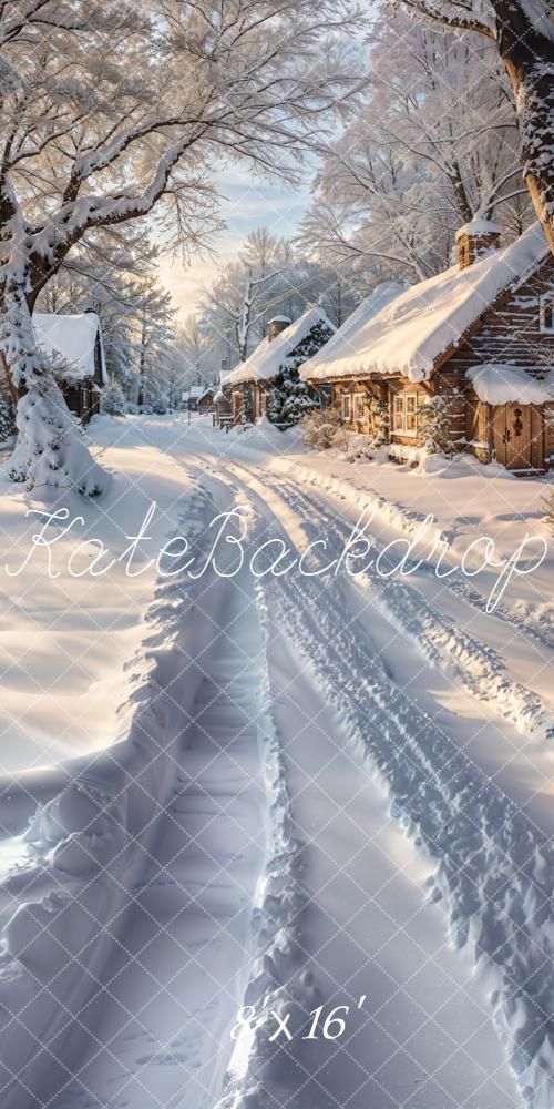 Kate Winter Snowy Cottage Path Trees Backdrop Designed by Emetselch