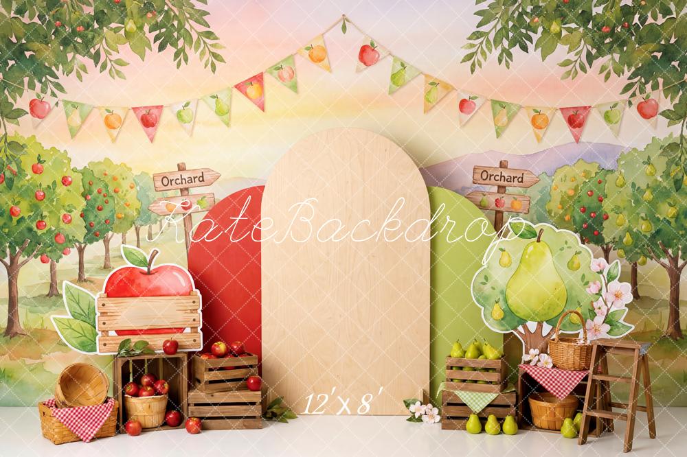Kate Orchard Apple Pear Crates Baskets Trees Printed Backdrop Designed by Patty Roberts