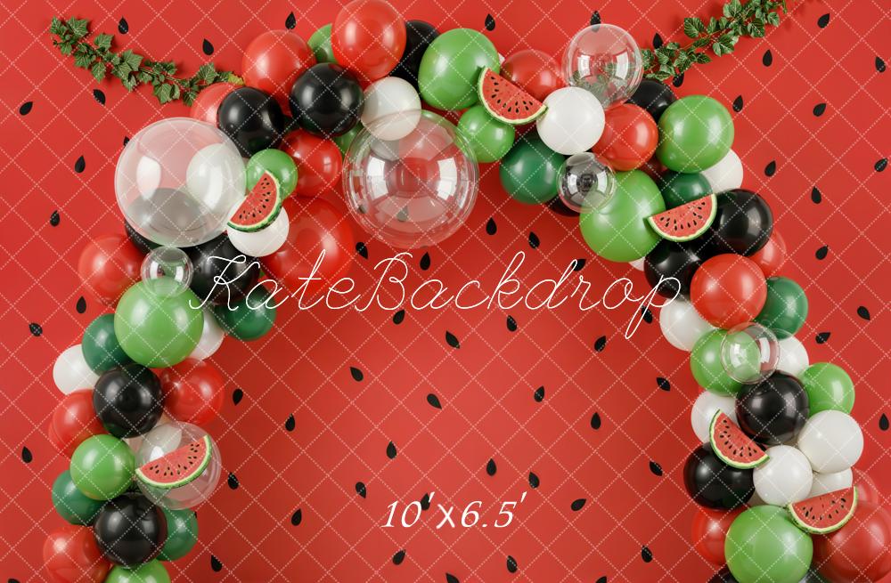 Kate Summer Watermelon Balloon Arch Red Wall Printed Backdrop Designed by Emetselch