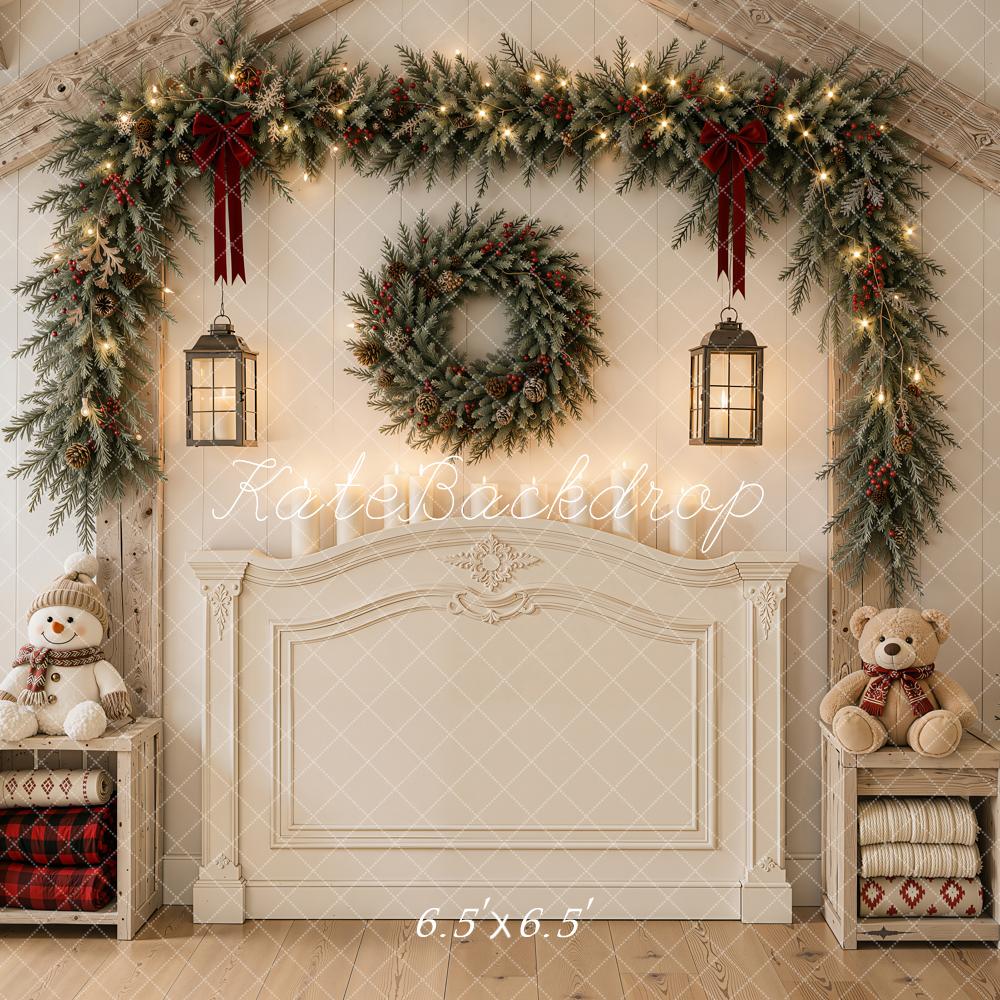 Kate Christmas Headboard Garland Wreath Snowman Trees White Printed Backdrop Designed by Emetselch