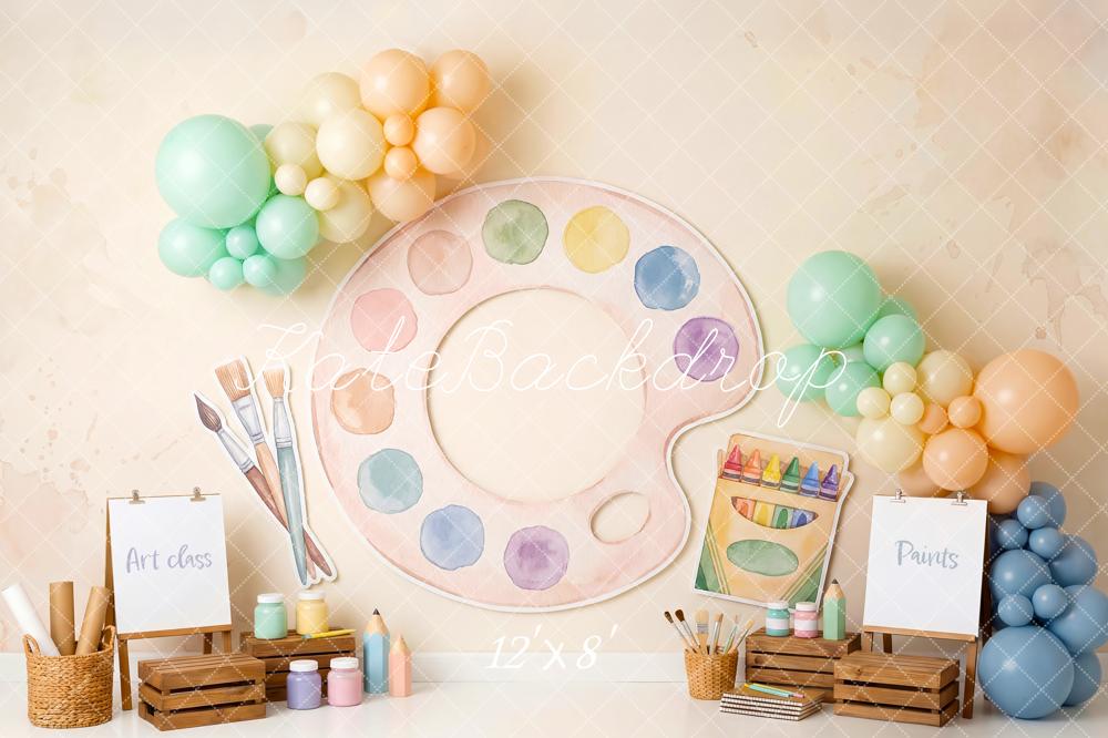 Kate School Art Class Palette Pastel Balloons Crayons Paint Brushes Printed Backdrop Designed by Patty Roberts