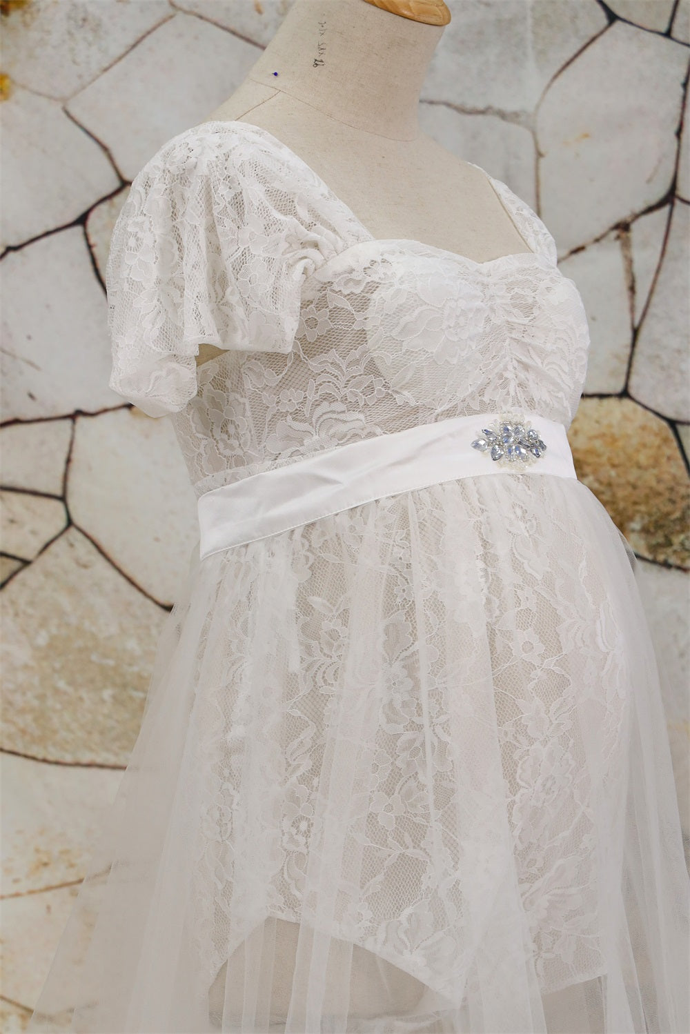 Kate White Lace Short Sleeved Strapless Custom Maternity Photoshoot Gowns