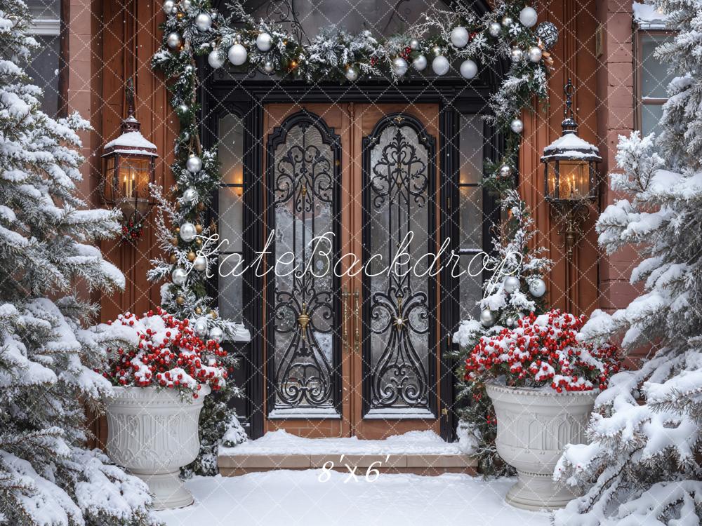 Kate Christmas Snowy Door Garland Retro Backdrop Designed by Emetselch