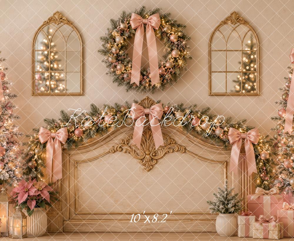 Kate Christmas Headboard Wreath Trees Ribbon Bows Printed Backdrop Designed by Megan Leigh Photography