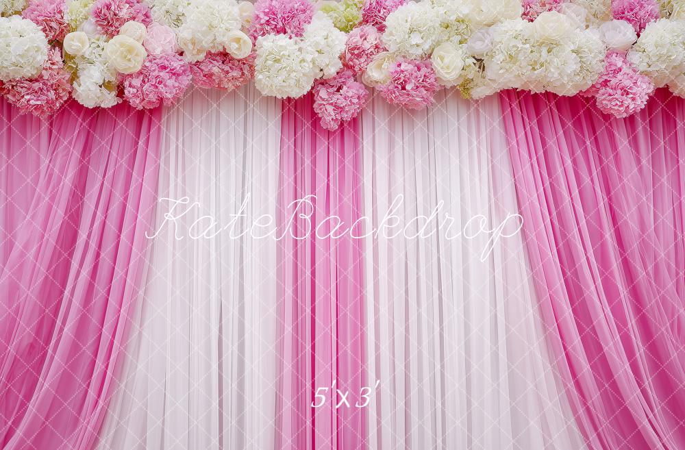 Kate Pink and White Flower Arch with Drapes Backdrop Designed by Angela Miller