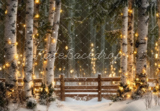Winter Forest Lights Houten Schutting Foto Achtergrond Designed by Emetselch