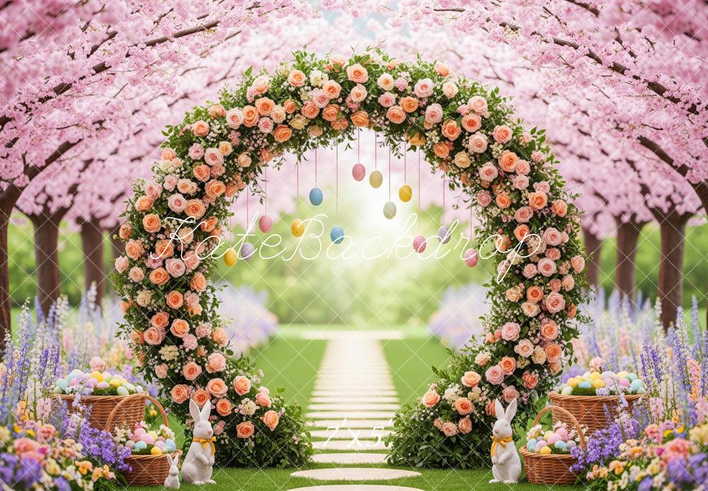 Kate Easter Bunny Flower Arch Pastel Eggs Spring Garden Backdrop Designed by Patty Roberts