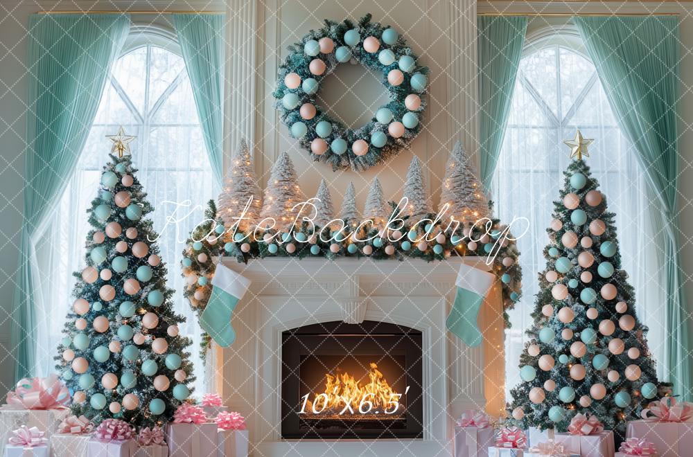 Guirnalda de chimenea navideña Pastel con fondo de ventana diseñado por Mini MakeBelieve