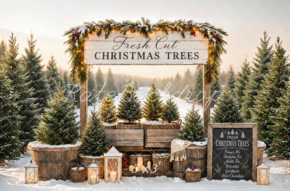Kate Christmas Trees Stand Snowy Path Printed Backdrop Designed by Emetselch