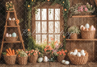 Easter Floral Basket Window Wood Foto Achtergrond Designed by Emetselch