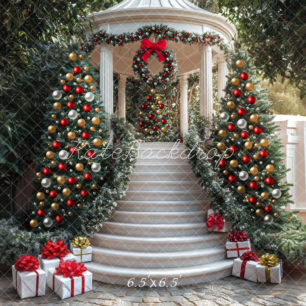 Kate Christmas Cascading Stairs Gazebo Ornaments Trees Backdrop Designed by Mini MakeBelieve