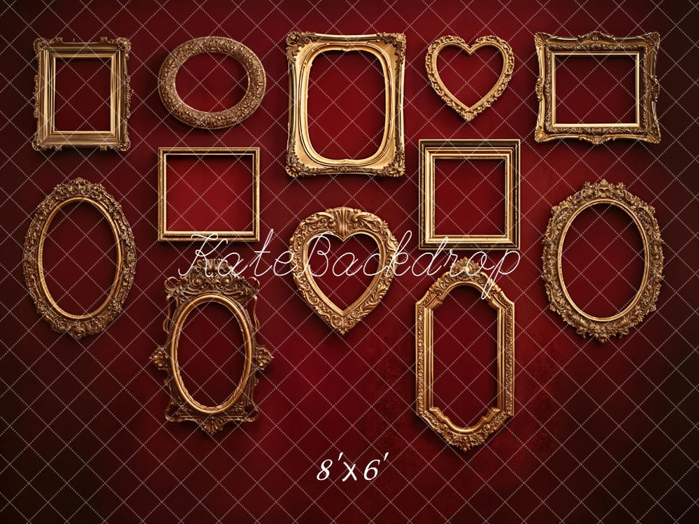 Kate Red Vintage Wall Ornate Gold Frames Backdrop Designed by Emetselch