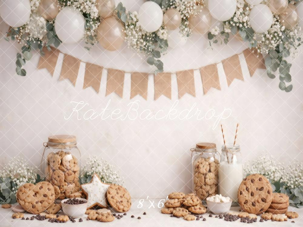 Kate Cake Smash Cookies Milk Balloons Garland Flowers Printed Backdrop Designed by Vertigo Productions