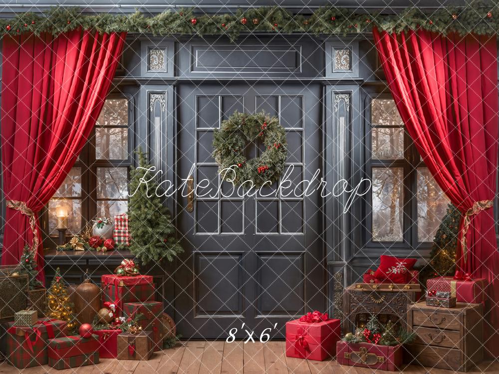Kate Christmas Interior Door Red Curtains Garland Gifts Backdrop Designed by Emetselch