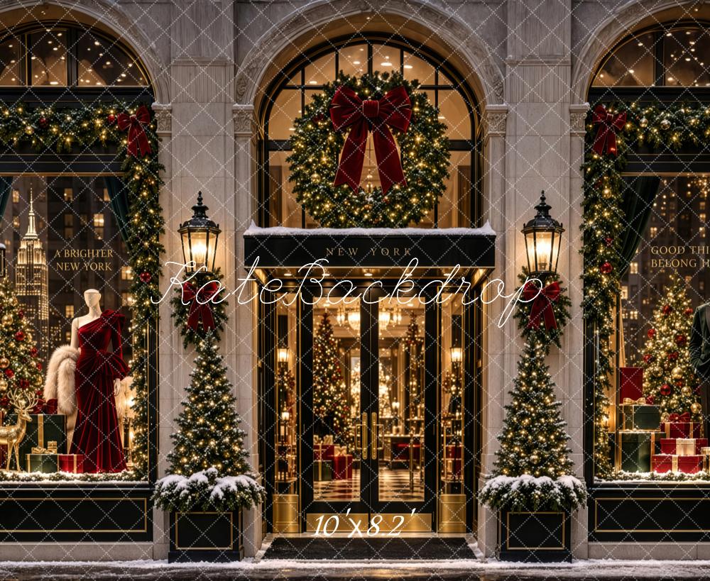 Kate Christmas City 5th Avenue Storefront Wreath Window Display Printed Backdrop Designed by Patty Roberts