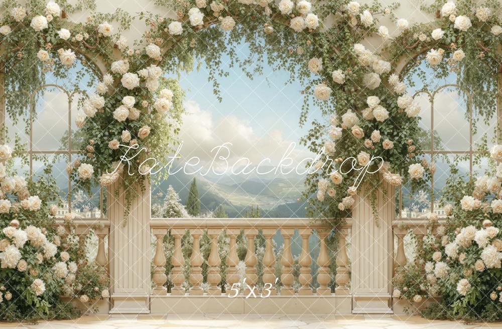 Kate Summer Flower Arch Elegant Balcony Printed Backdrop Designed by Emetselch